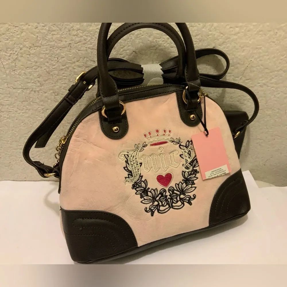 New Juicy Couture Dusty Pink Diamond Heritage Satchel Bowler w Crossbody strap